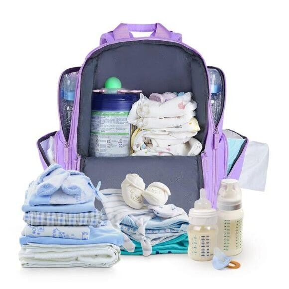 Mancro Large Diaper Bag Backpack for Baby Girl Boy Travel Mom Dad Purple - Picture 2 of 7